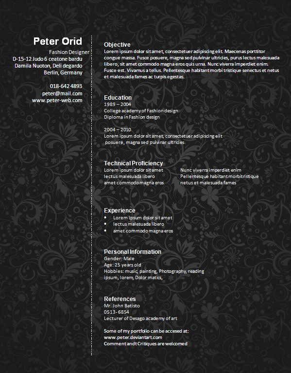 Resume fashion designer