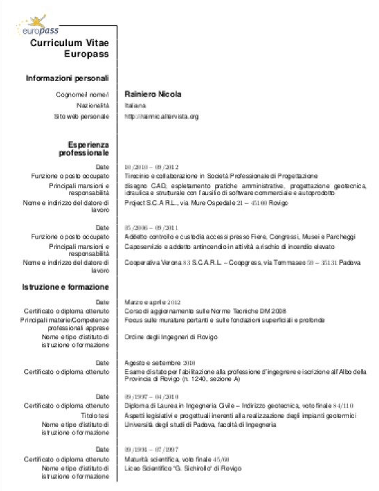 Sample of cv european format