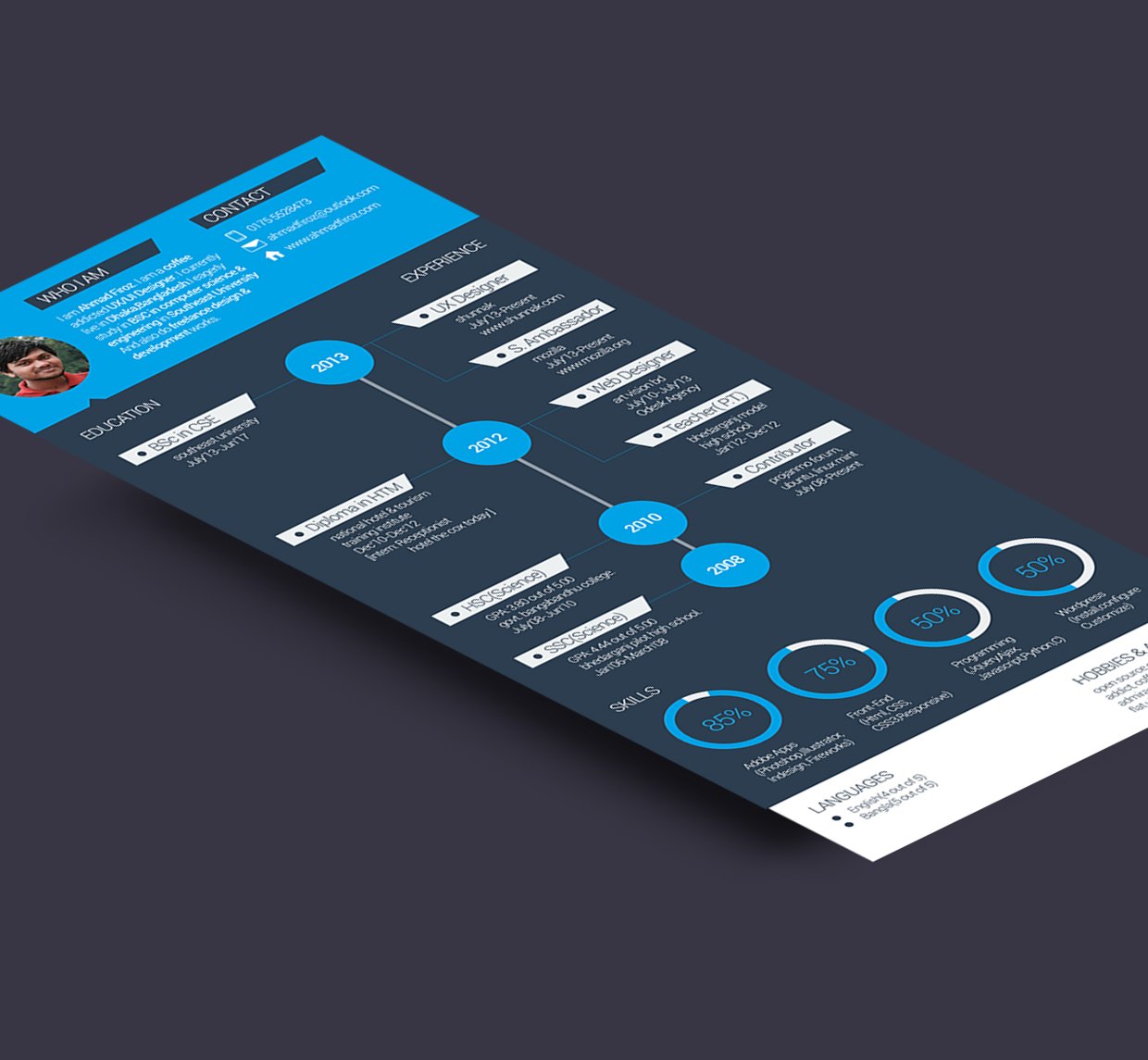 flat curriculum vitae template with timeline objective lines for resumes